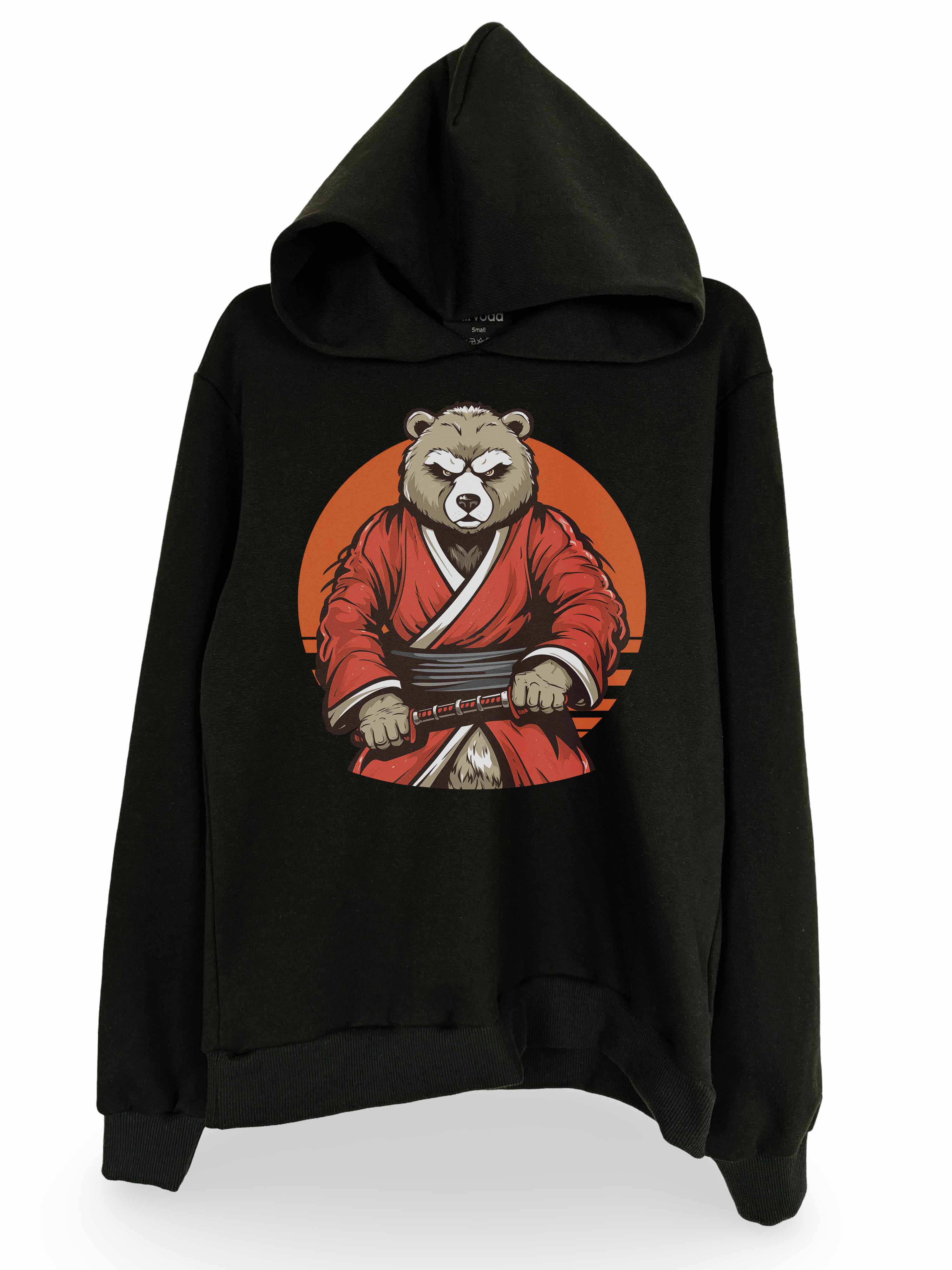 Samuray Savaşçı Ayı Baskılı Kapüşonlu Sweatshirt Avrupa Kalıp Hoodie