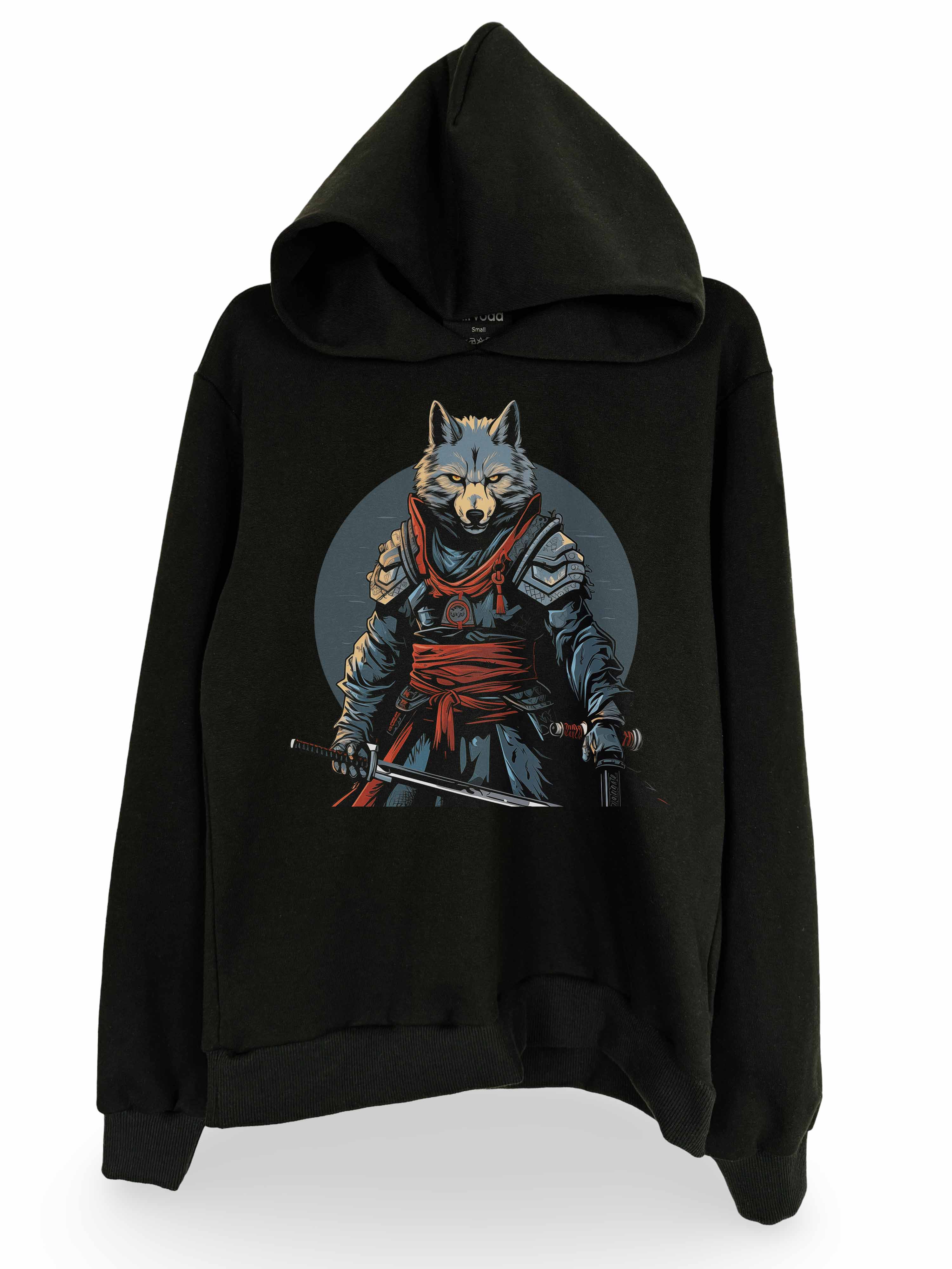 Samuray Savaşçı Kurt Baskılı Kapüşonlu Sweatshirt Avrupa Kalıp Hoodie