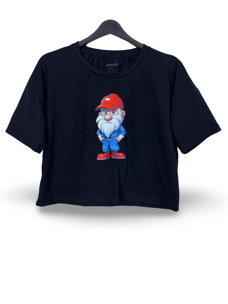 Şirin Baba Papa Smurf Baskılı Oversize Crop Tişört