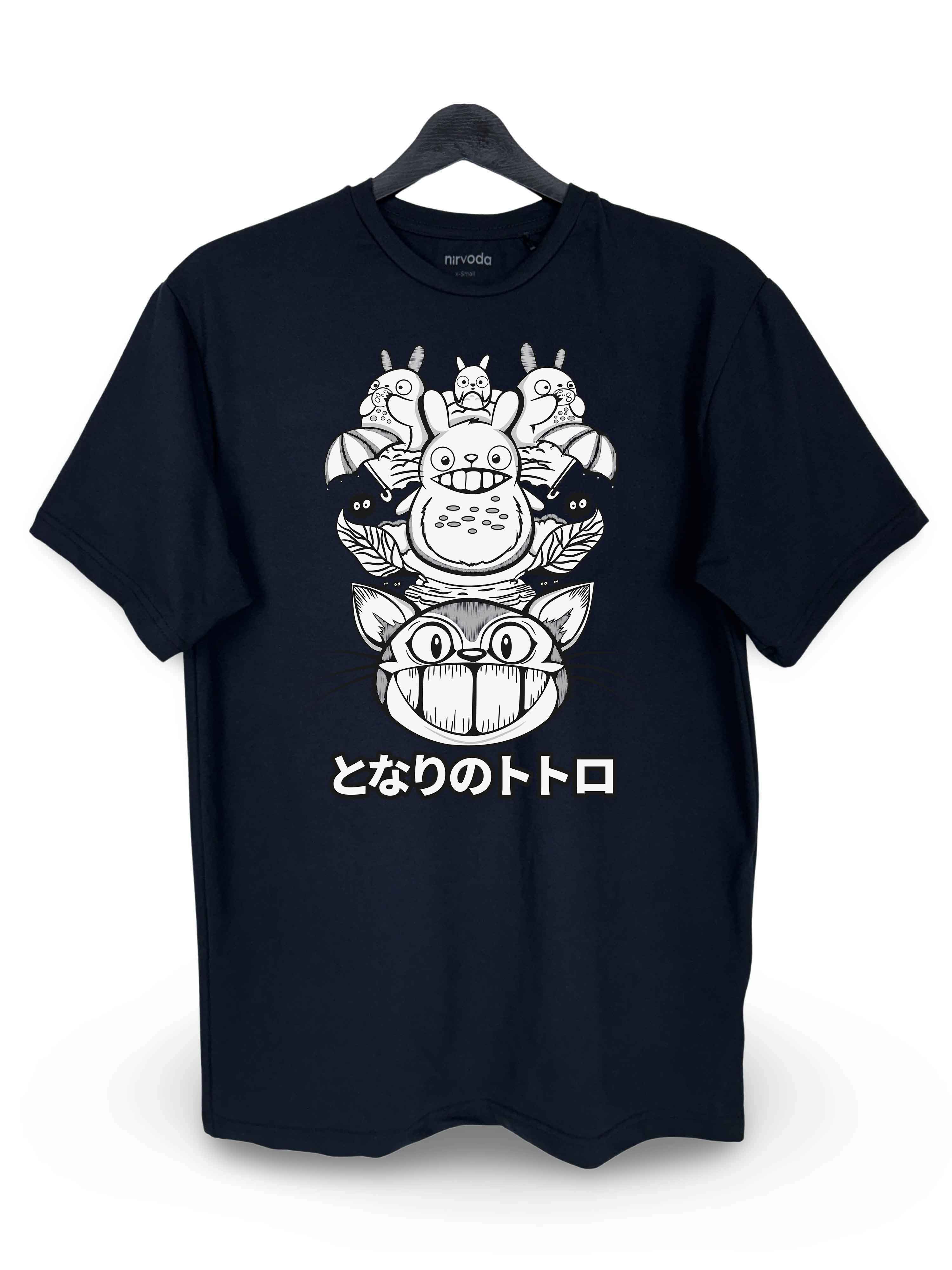 Totoro Kedi Baskılı Loose Fit Bisiklet Yaka Unisex Tişört
