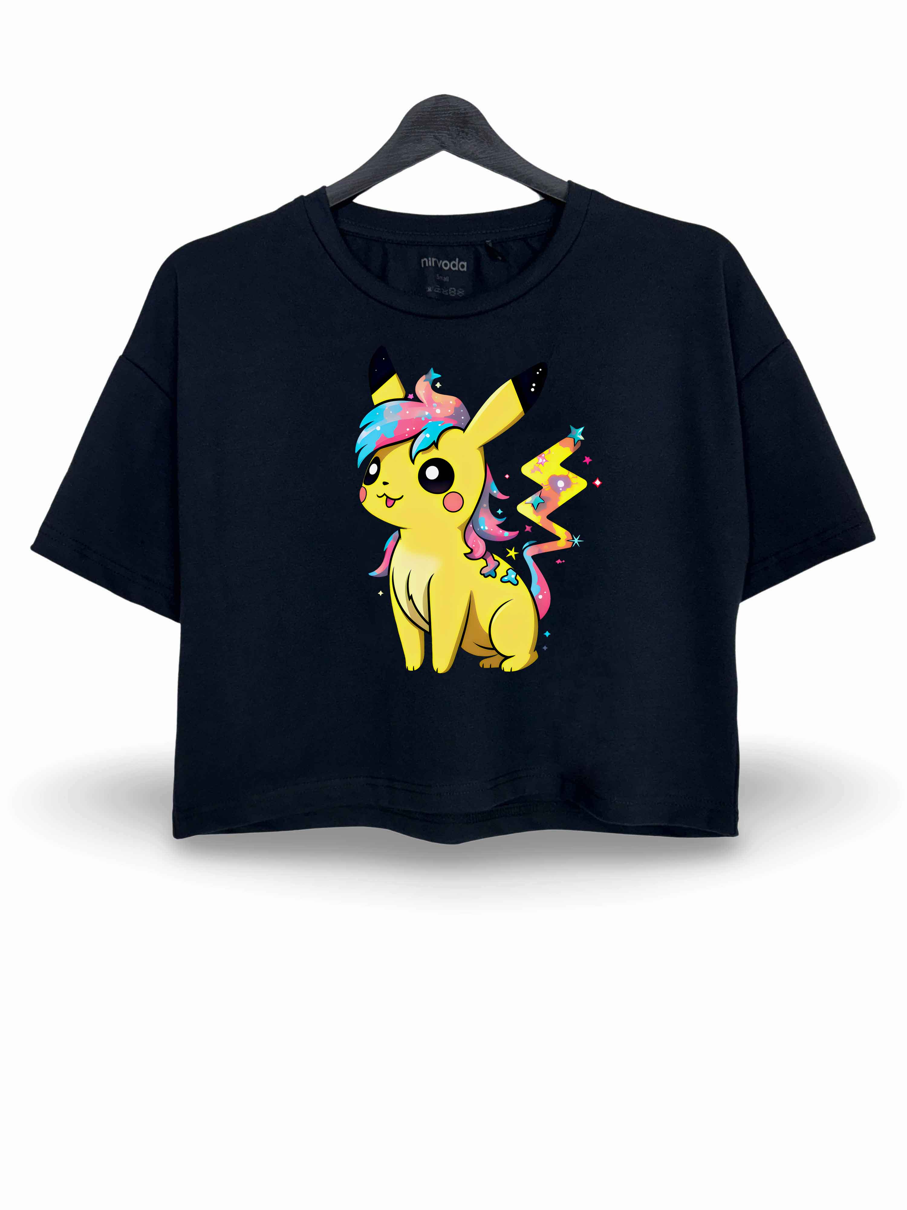 Unicorn Pikachu Baskılı Oversize Crop Tişört